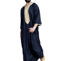 Robe musulmane imprimée à col en V pour hommes grandes tailles, robe décontractée ample et respirante à rayures imprimées de couleur unie, vente en gros
