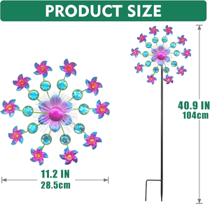 ソーラーフラワーウィンドスピナー、芝生、パティオ、庭用のソーラーデコレーション、金属製屋外彫刻、ソーラーガーデンライト - Product Image 5