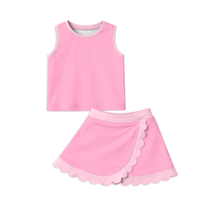 Conjunto de Ropa para Bebés Niñas: Camisa Casual de Algodón Rosa con Estampado Personalizado, Chaleco Transpirable, Falda con Borde Festoneado y Pantalones Cortos con Forro - Product Image 4