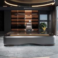 Bureau de direction ergonomique moderne et luxueux, durable, avec hauteur réglable et 2 tiroirs, panneau de haute qualité, éclairage intégré