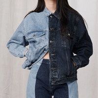 Veste en jean rigide asymétrique personnalisée, manteaux décontractés délavés à la main, mode, couleur contrastée, vêtements d'extérieur pour femmes