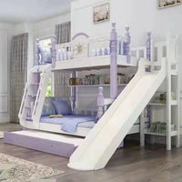 Lit superposé princesse rose avec toboggan, lit mezzanine en bois avec escalier pour chambre d'enfant, mobilier de maison de jeu