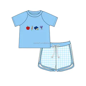 Roupas infantis de volta às aulas, camisa boutique de verão para bebês e meninas, com nó francês e roupas curtas