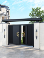 Puerta de Patio Tallada en Aleación de Aluminio con Toldo, Rústica para Exteriores, para Villas Autoconstruidas, Puerta de Doble Ala Hecha a Medida, Clase C Contra Incendios
