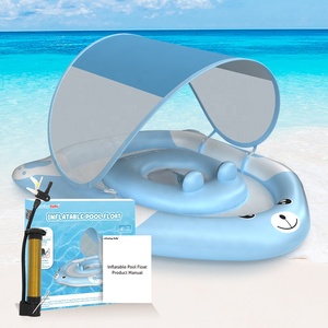 Flotador de <span class=keywords><strong>Piscina</strong></span> para Bebés con Toldo, Diseño de Oso Azul, Anillo de Natación Infantil con Doble Cámara, Asiento de Seguridad, Juguete Acuático de Verano para Niños Pequeños - Product Image 1