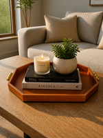 Plateau de service octogonal en bois massif avec logo personnalisé OEM, plateau en bois perlé à bord surélevé, plateau en bois vintage pour la vente en gros
