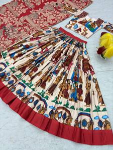 Lehenga Choli con Estampado Kalamkari en Oferta para Damas, Ropa Festiva para Bodas y Recepciones, Traje Tradicional Disponible a Precio de Exportación - Product Image 2
