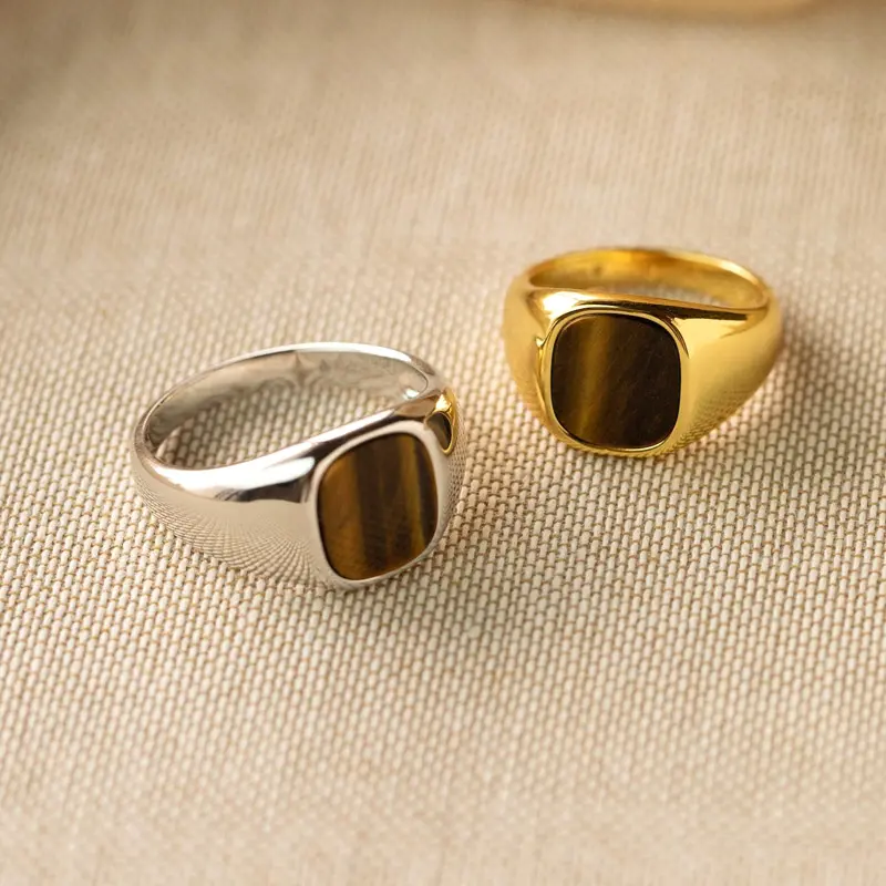 แหวนวินเทจสำหรับผู้ชายแหวนที่เป็นสัญลักษณ์ไทเกอร์อายทำจากสเตนเลสสตีลแหวนเครื่องประดับแฟชั่นตามสั่ง