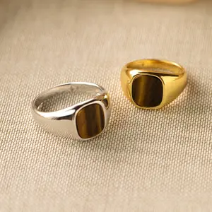 Custom Vintage Statement Ring Stainless Steel Tiger Eye Signet Ring Fashion Jewelry Rings For Men