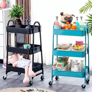 <b>Storage</b> Cart 3 Tier Metal With Wheels Movable Organizer For Kitchen Living Room Bedroom Toy Food <b>Storage</b> Easy <b>Cleaning</b> - Product Image 1