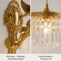 Applique Murale en Cristal, Lampe Murale Baroque en Laiton avec Ange Chérubin H65, Luminaire Mural de Luxe Solide E14 pour Intérieur, Salon, Chambre, Hôtel