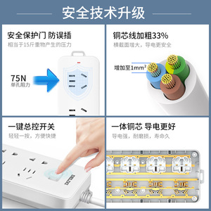 Delixi master control power strip, multi-<b>socket</b> multi-functional converter, power strip with cable <b>extension</b> cord, household pow - Product Image 3
