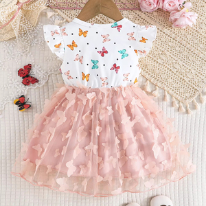 ชุดเดรสลำลองสำหรับเด็กผู้หญิงช่วงฤดูร้อน  ชุดตาข่ายสวยงามสำหรับงานปาร์ตี้เด็กเล็ก  รับสั่งทำจากโรงงาน  ความยาวระดับเข่า คอทรงโอ - Product Image 2