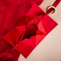 Eco Friendly Embossed Paper Handheld Gift Box Red Gold Hot Stamping Logo Wedding Candy Paper Gift Favor Box