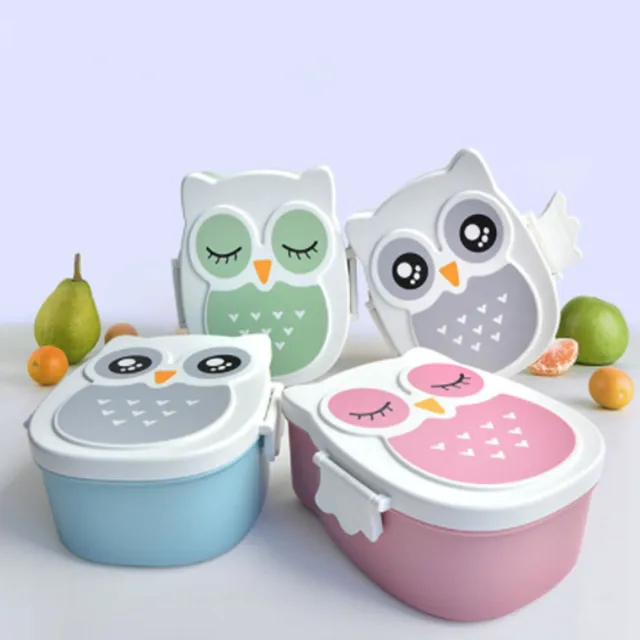 Kotak Makan Siang Anak Burung Hantu Diskon Besar Kotak Makan Siang Plastik Bentuk Kartun dengan Bahan Eco Kotak Bento Plastik Bebas BPA