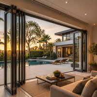 Système de porte pliante en aluminium robuste certifié AS2047 pour véranda de villa de luxe, porte de patio pliante extrêmement résistante aux intempéries