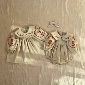 Robe d'automne-hiver pour filles, coton et lin, robe de princesse à manches longues, broderie artisanale, body bébé, vêtements pour bébé - Product Image 4