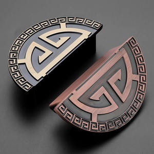 Chinese stijl halvemaanvormige zinklegering paar kastgrepen & vintage patroon deurgrepen voor keuken, kledingkast & voordeur - duurzaam - Product Image 4