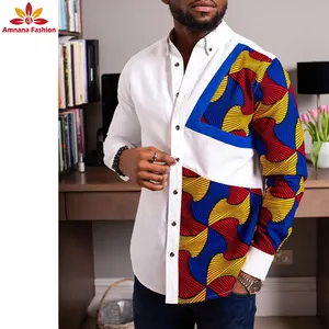 패션 남성 아프리카 디자인 인쇄 긴 소매 코튼 셔츠 남성 전통 의류 도매 가격