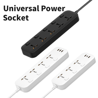 Regleta de Enchufes Universal para Escritorio Sudáfrica, con Protección Contra Sobretensiones, Enchufes UK, EU, US, SA, 2 Puertos USB, 1 Puerto Tipo-C, 4 Tomas de Corriente, 110-250V, 2m, Plástico