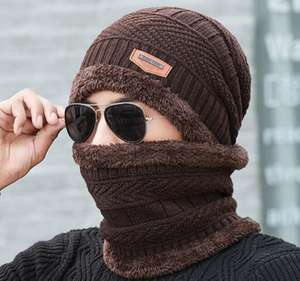 Ensemble bonnet et écharpe d'hiver unisexe confortable de bonne qualité et pas cher, bonnet en tricot pour homme avec fourrure intérieure - Product Image 3