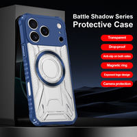 Coque de protection mate antichoc en TPU+PC de style armure avec anneau magnétique intégré, résistante aux chutes et translucide