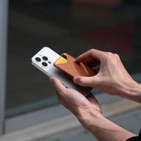 Neues Design Handy zubehör Tragbare Halterung Magnetischer Leder Telefon halter Metall PU Brieftasche Karten halter Mit Telefonst änder