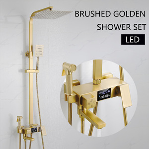Digital Display Shower Head Set Rectangle Thermostatic Rain Shower Wall <b>Mounted</b> Bathroom Shower With Temperature Control - Product Image 2