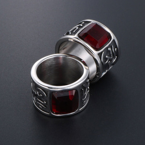 Men's <b>Titanium</b> Steel <b>Ring</b> With Red Gemstone Bezel Setting Wide Band SA350 Jewelry Gift - Product Image 4