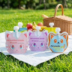 Pochettes souples <span class=keywords><strong>en</strong></span> plastique à bec verseur <span class=keywords><strong>en</strong></span> forme de tête de <span class=keywords><strong>chat</strong></span> de dessin animé pour aliments humides pour animaux de compagnie, sachets refermables pour pâtée et sauces pour chats - Product Image 1