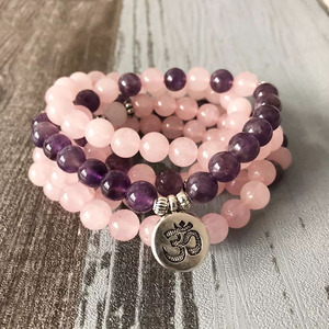 Collana Mala 108 per Donne, <span class=keywords><strong>Bracciale</strong></span> in <span class=keywords><strong>Quarzo</strong></span> <span class=keywords><strong>Rosa</strong></span> e Ametista, <span class=keywords><strong>Bracciale</strong></span> Yoga con Perle di Loto - Product Image 3