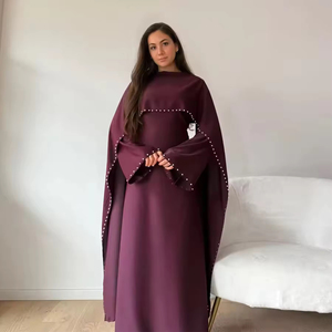 Robes de soirée de luxe islamiques de Dubaï pour le Ramadan, élégantes, à manches cape, pour femmes musulmanes, Abaya droite, vente en gros - Product Image 3