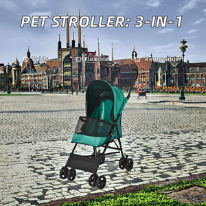 Inklapbare 4-wielige honden- en kattenbuggy met ijzeren frame, 7 kg draagvermogen, voor grote honden en katten - geschikt voor reizen en buitengebruik - Product Image 2