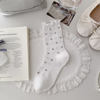 Chaussettes sans coutures pour femmes à volants, en coton respirant, à tube long, avec maille florale et bordure champignon, chaussettes empilables
