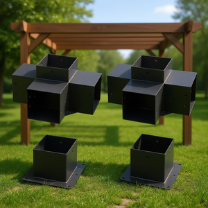 Kit de soporte de esquina de 4 vías de 6x6 pulgadas, de acero resistente para exteriores, para base de poste de pérgola/gazebo - Product Image 2