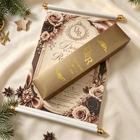 Invitations en rouleau de papier faites à la main personnalisées pour mariage, avec motif café royal et feuille d'or, et cartes de réservation de date