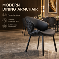 Fauteuil de salle à manger ergonomique moderne avec dossier enveloppant matelassé et pieds en métal noir pour hôtel et restaurant