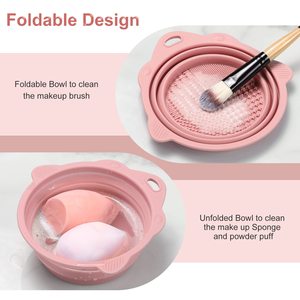 Foldable Silicone Makeup <b>Brush</b> Cleaner Bowl - Etercycle Portable Cleaning Tool for <b>Brushes</b>, Powder Puffs, and Sponges (Pink) - Product Image 2