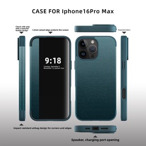 Suitable for <b>iPhone</b> 16 Pro Max, plain leather-colored flip case with window, phone case for Apple, can also be used for the i16 - Product Image 4