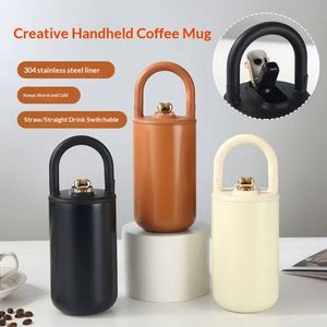 304 Stainless Steel 17oz Water Bottle 500ml Insulated Double Wall Mug Outdoor Hiking Climb Party Tumbler with Handle Lid <b>Straw</b> - Product Image 4
