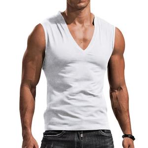 Débardeur de sport en coton 100% pour homme, style décontracté, col en V, tricoté, sous-vêtement de fitness, vente en gros personnalisée - Product Image 3