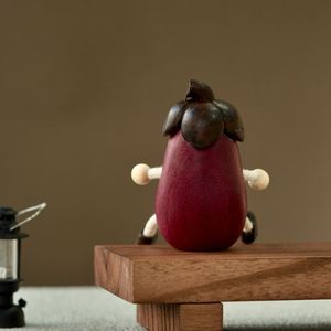 Wooden Eggplant <b>Man</b> Figurine Solid Wood Carving Home Office Desk Ornament Creative Gift Plant Shape Irregular - Product Image 3