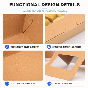 Boîte à emporter en papier kraft 400 ml avec couvercle à clapet et fenêtre en PE, boîte à lunch, contenant alimentaire, boîte écologique pour restaurant - Product Image 3