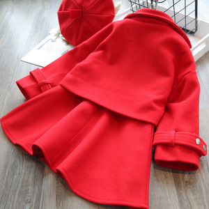 Robes-manteaux d'hiver en laine unie rouge pour filles, style Karen, avec accessoires en perles - Product Image 3