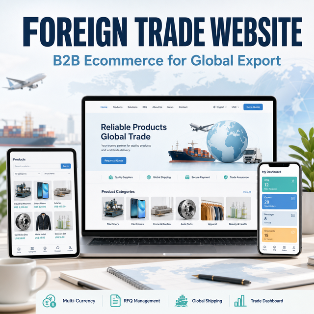 Foreign Trade Website Design and B2B Ecommerce Development for Global Export Business and Cross Border Online Sales Platform
