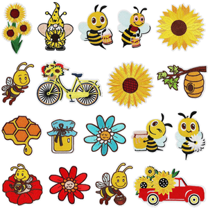 Patch brodé tournesol en tissu chenille thermocollant avec paillettes, motif famille d'abeilles, pour la décoration de sacs et de chapeaux - Product Image 1