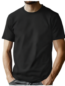 T-shirt à manches courtes en coton uni noir pour homme, coupe classique, col rond, jersey décontracté, couleur unie - Product Image 1