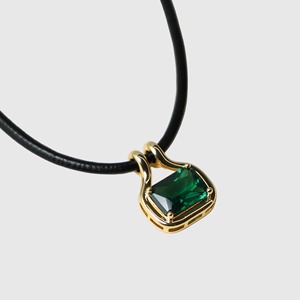 For New Arrival Chunky Rock <strong>Candy</strong> Emerald Zircon Aurora <strong>Necklace</strong> Chic Classic Style Stainless Steel Leather Cord <strong>Necklace</strong> - Product Image 6