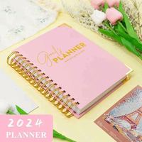Agenda/Diario/Planificador Personalizado con Logotipo, 2025, A5, Tapa Dura Rosa, Espiral, Papel, Semanal/Mensual, para Manifestación de Objetivos