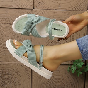 Nouvelles sandales tendance pour femmes, couleur unie, bout ouvert, à brides croisées avec nœud, plateforme imperméable, mules élégantes pour femmes - Product Image 4